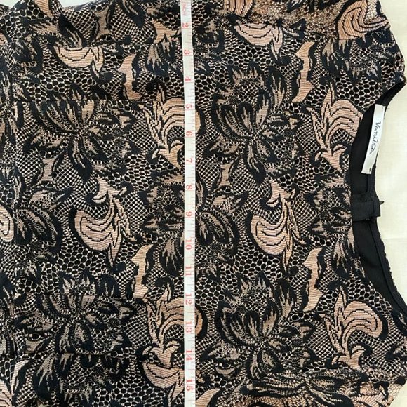 Vanilia Women's Paisley Dress Crew Neck Short Sleeve Black Brown Size 10 - Picture 9 of 11